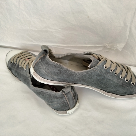 PRADA Sz 38.5 suede Leather Low-top Sneakers women's authentic - Picture 8 of 12